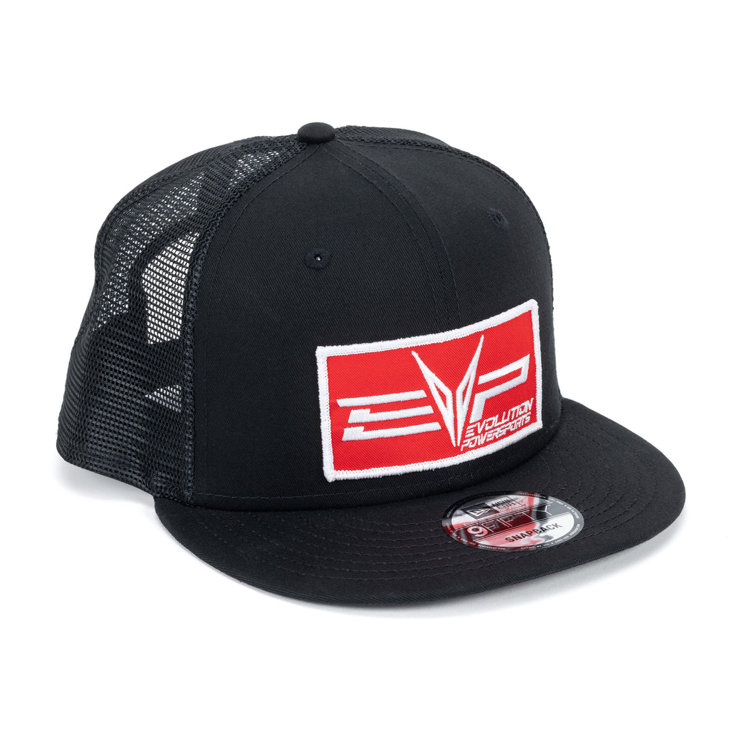 EVP Black Mesh Snapback Hats- Red EVP Logo Patch