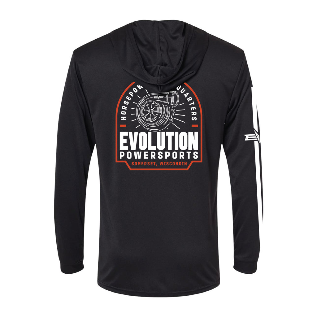 Evolution Powersports - Horsepower Headquarters UV Hooded Long Sleeve - Black